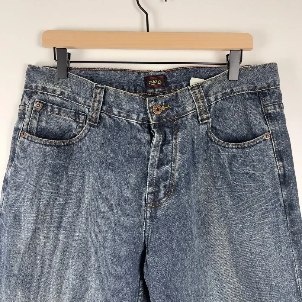 VTG Y2K Von‎ Dutch Originals Greaser Selvedge Blue Straight Jeans Mens 34 x 33
